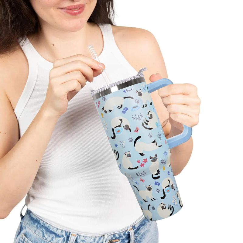 Taza De Viaje Ceovfoi 1200 ml Con Gato Siam&eacute;s Y... image number null