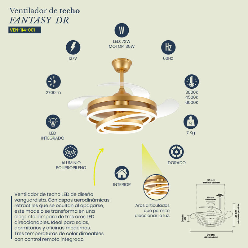 Ventilador de Techo MIL LUCES FANTASY Dorado Sa... image number null