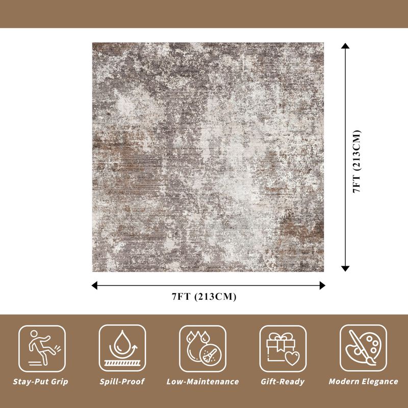 Alfombra Byyvoo 178 cm Cuadrada Lavable Marr&oacute;n ... image number null
