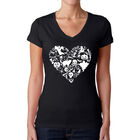 Camiseta De Cuello En V Word Art Para Mujer - Coraz&oacute;n de Halloween- Negro