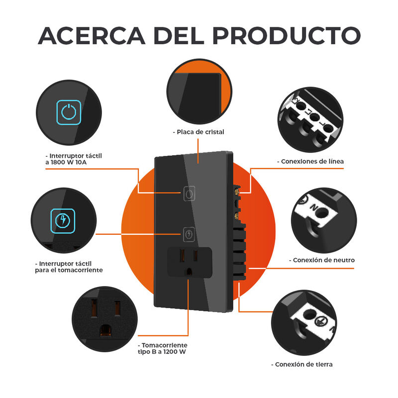 Apagador con Contacto Inteligente WiFi 1 Botón ... image number null