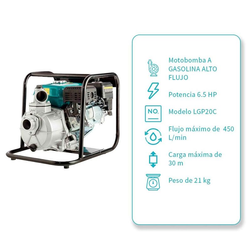 Motobomba A Gasolina, 6.5 Hp, 450 L/min image number null