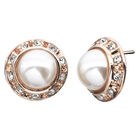 Aretes en Baño de Oro Rosa de 18K con Perla Blanca Y Cristales en Color Blanco