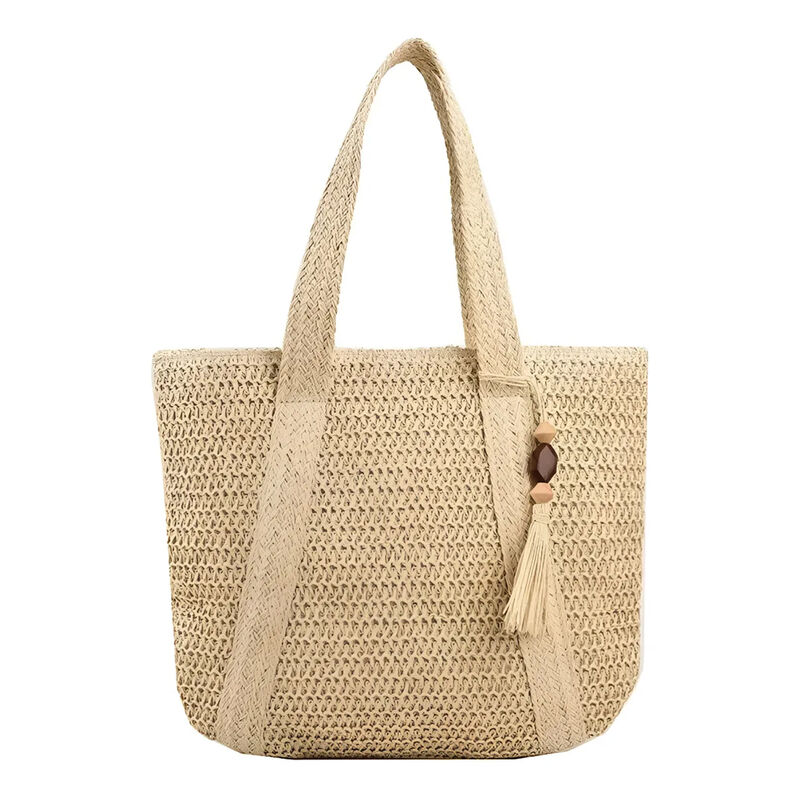 Tote Bag Paja Beige Claro Bohemio Playa Verano image number null