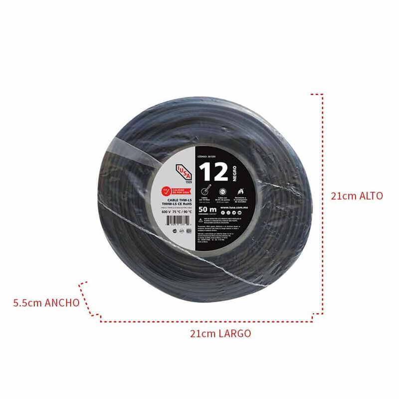 Cable Thhw-ls Rohs Calibre 12 Awg Negro 50m image number null