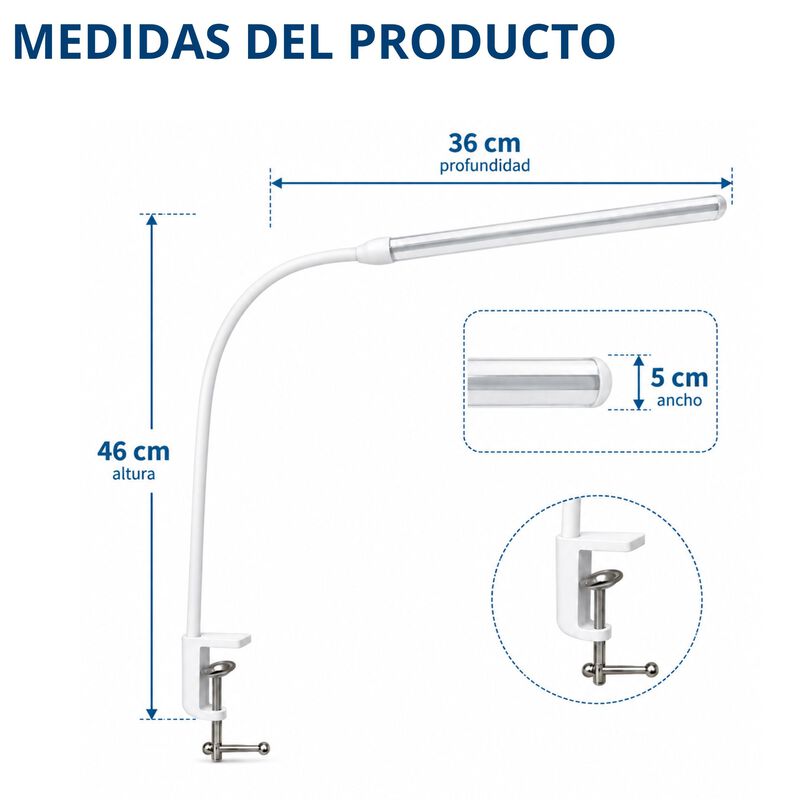 L&aacute;mpara Led De Escritorio Con Cuello Flexible Y... image number null