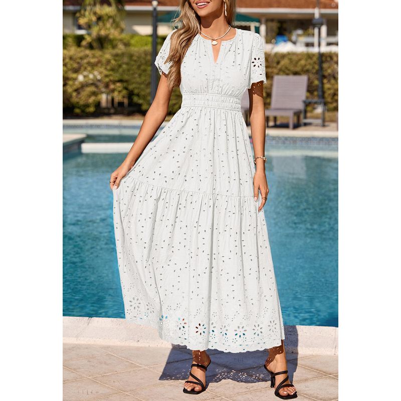 Vestido Maxi Prettygarden Cuello V Algod&oacute;n Blan... image number null