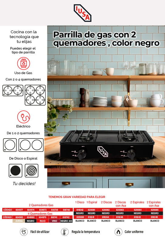 Parrilla de gas con 2 quemadores IUSA, color ne... image number null