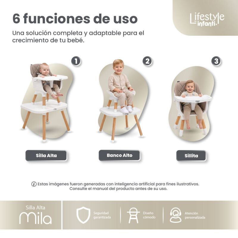 Silla Alta 6 en 1, Mila, Arena, Silla Peque&ntilde;a, ... image number null
