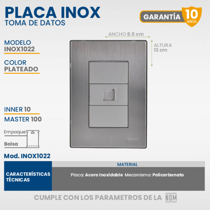 Paquete 5 piezas Placa armada Inox con toma de ... image number null
