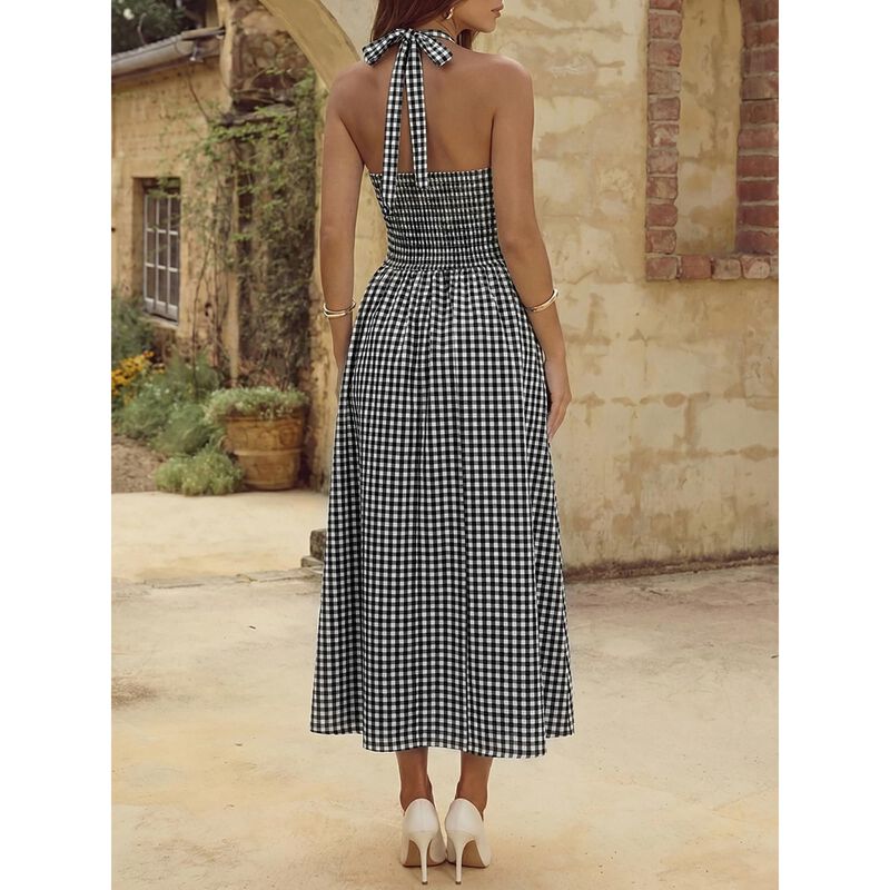 Vestido Maxi Cuadros Wenrine Escote Halter Cint... image number null