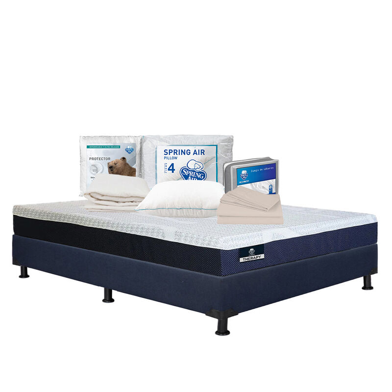 Colch&oacute;n Queen Size Therapy + Box + Almohada De ... image number null
