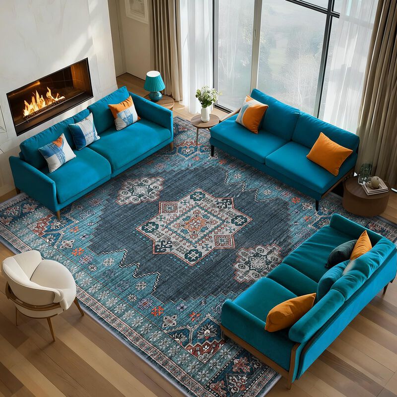 Alfombra Flyruggo 244 cm X 152 cm Azul Teal Boh... image number null