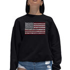 Sudadera De Cuello Redondo Word Art Para Mujer - Bandera USA De Los 50 Estados - Negro