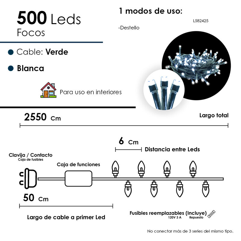 Serie Musical LED Blanca 500 focos Luz Blanca C... image number null