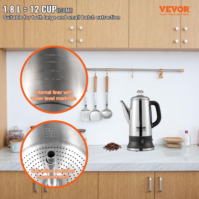 Cafetera El&eacute;ctrica Vevor, 12 Tazas, Acero Inoxi... image number null