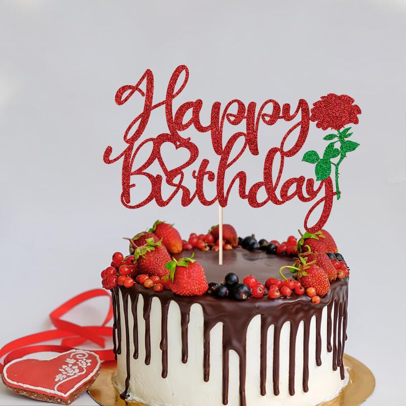 Adorno De Pastel Gonasng Con Brillo Rojo "feliz... image number null
