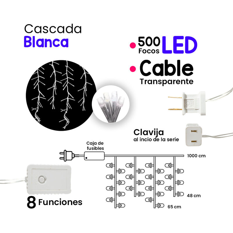 Serie Tipo Cascada Luz Blanca 500 Led 8 Funcion... image number null