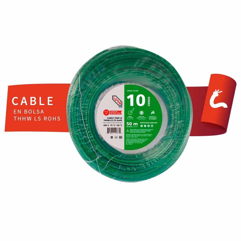Cable Thhw-ls Rohs Calibre 10 Awg Verde 50m image number null