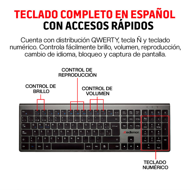 Teclado Inal&aacute;mbrico Bluetooth Silencioso Recarg... image number null