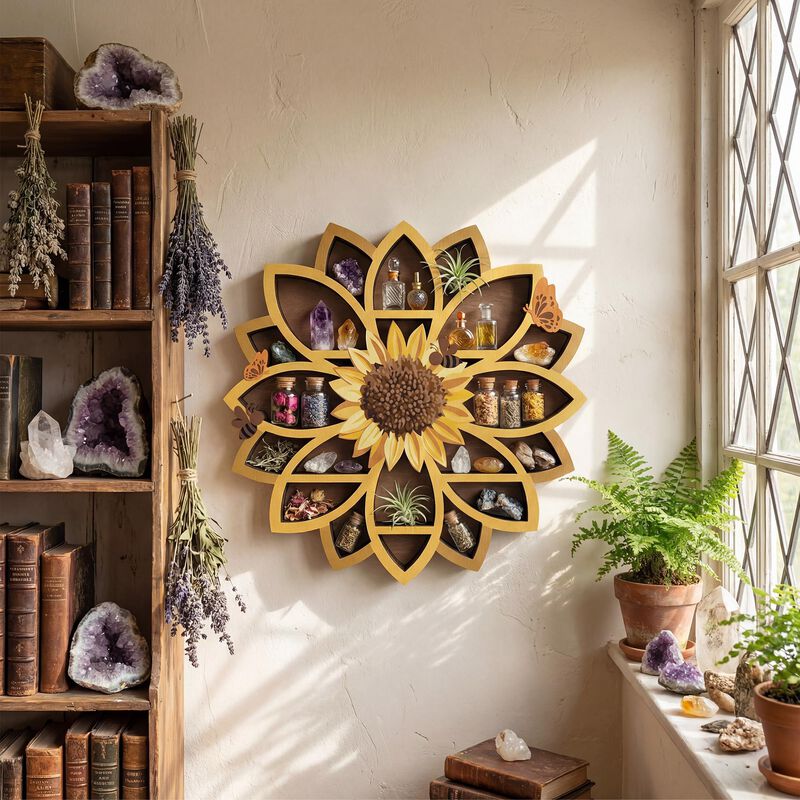 Estante Fnydox de madera 32 cm con girasol y es... image number null