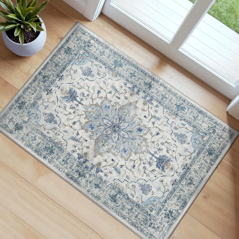 Alfombra De &Aacute;rea Releany 61 cm Azul/blanco/gris... image number null