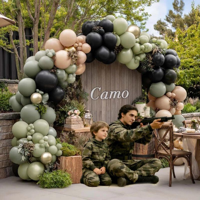 Kit De Arco De Globos Verde Salvia, Negro Y Dor... image number null
