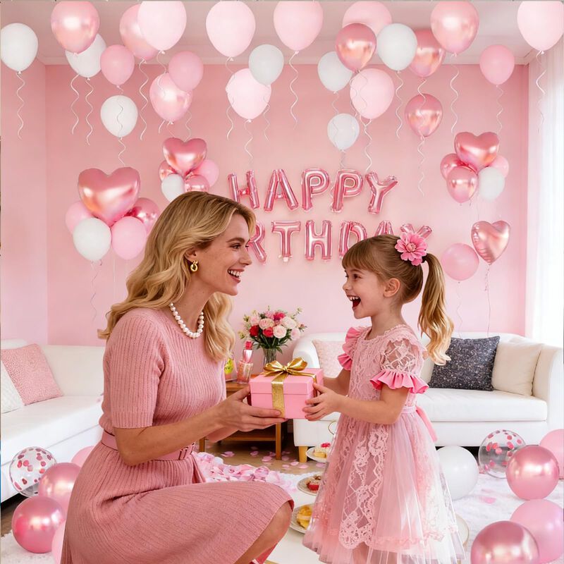 Set De Decoraci&oacute;n De Cumplea&ntilde;os Con Globos Rosa... image number null