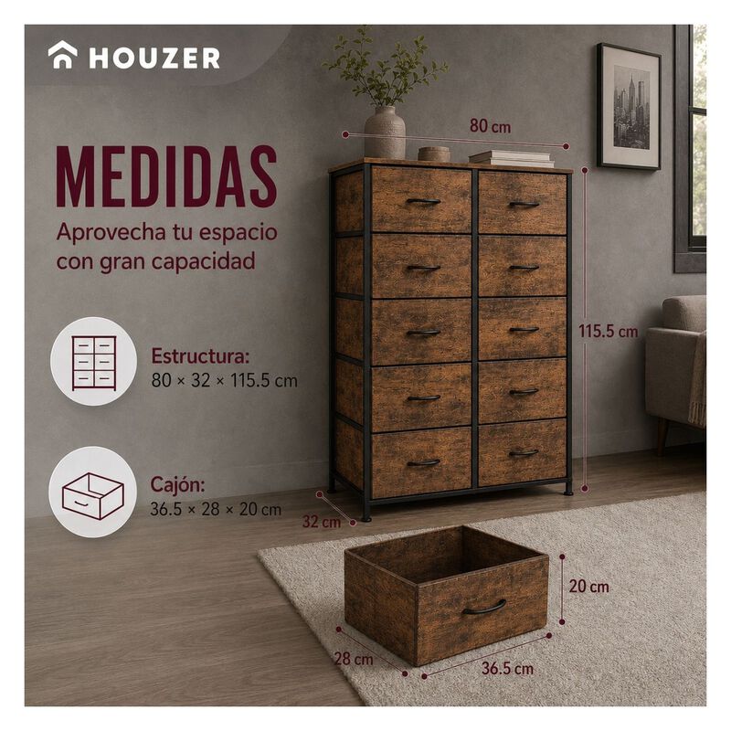 Comoda 10 Cajones Estructura Acero Cajonera Org... image number null
