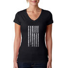 Camiseta De Cuello En V Word Art Para Mujer - Bandera del Himno Nacional de Estados Unidos- Negro