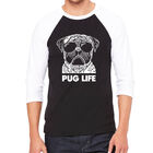Camiseta Ragl&aacute;n de B&eacute;isbol Word Art Para Hombre - Vida Pug - Negro Blanco