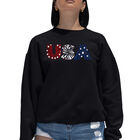 Sudadera De Cuello Redondo Word Art Para Mujer - Fuegos Artificiales USA - Negro