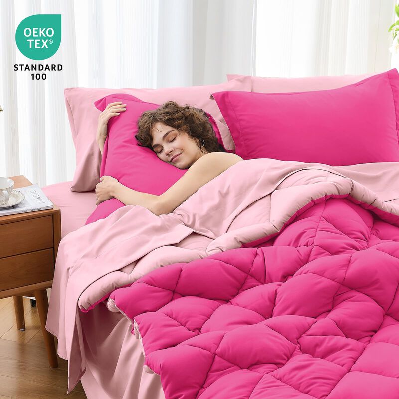 Juego De Cama Muxhomo Full Rosa Intenso Y Rosa ... image number null