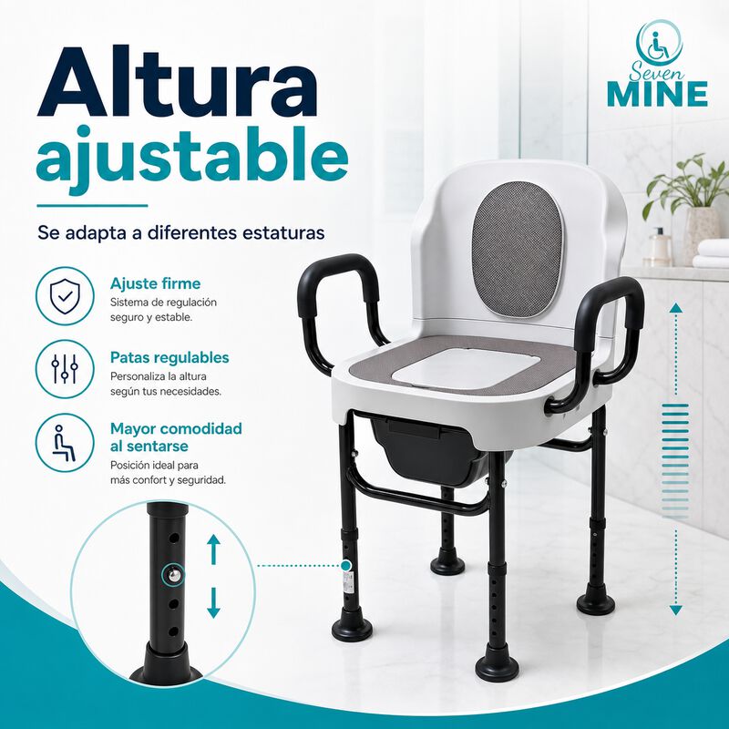Silla De Ba&ntilde;o Con Comodo Inodoro Cuadrado Con T... image number null
