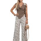Conjunto 2 Piezas Pantalon Elegante Mas Blusa Malabis Conj-0197 Blanco Y Cafe Estampado