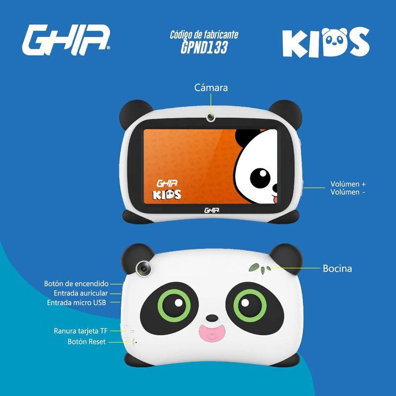 Tablet Ghia Panda para Niños 64GB y Android 14 ... image number null