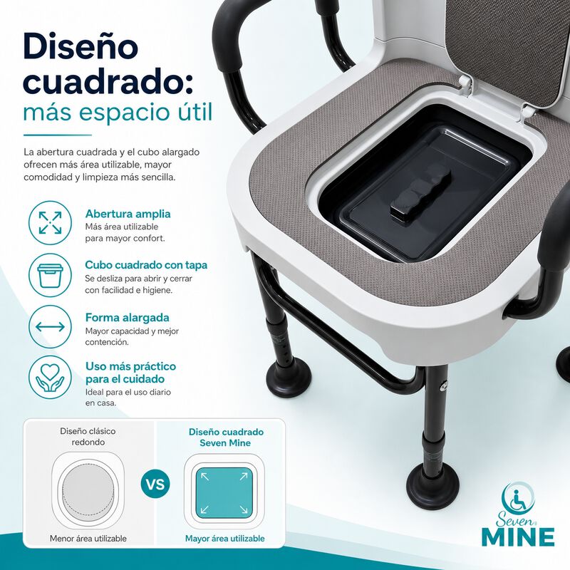 Silla De Ba&ntilde;o Con Comodo Inodoro Cuadrado Con T... image number null
