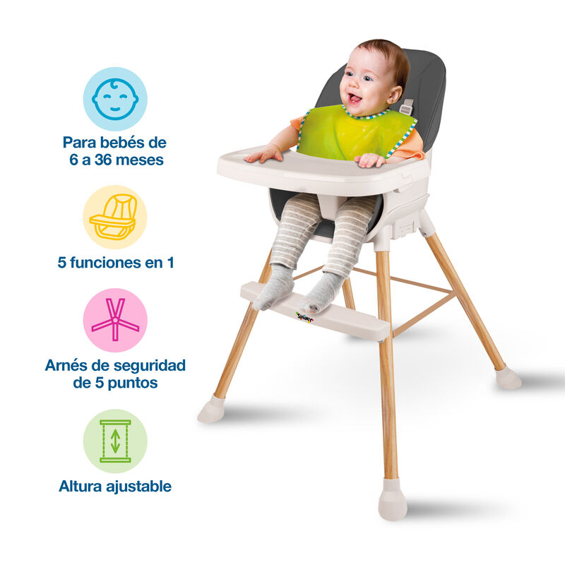Silla Alta para Comer SHIMY 5 en 1 Gris image number null