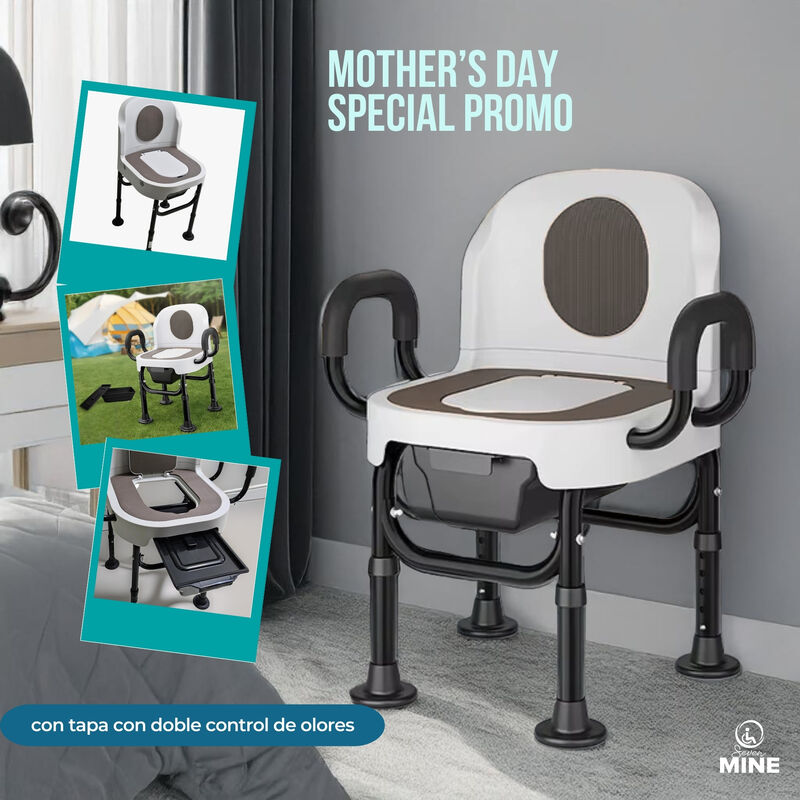 Silla De Ba&ntilde;o Con Comodo Inodoro Cuadrado Con T... image number null