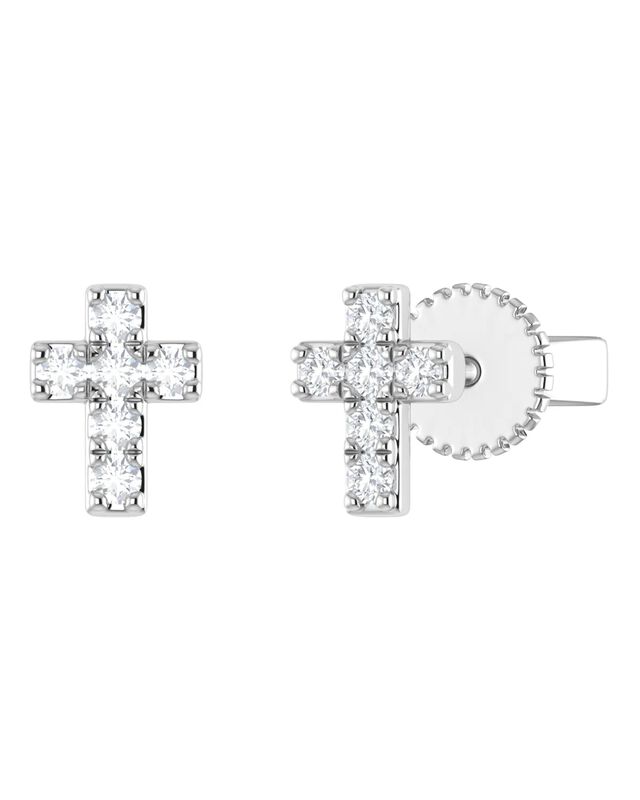 Broqueles De Cruz En Oro Blanco 14k Con 11pts D... image number null