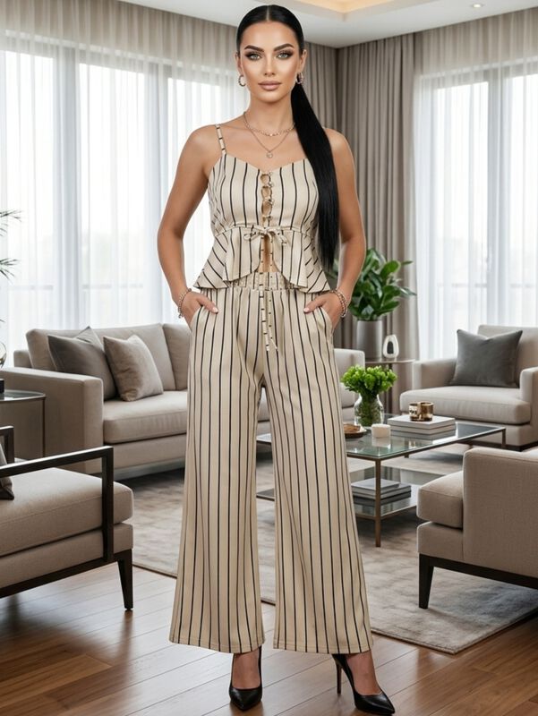 Conjunto 2 Piezas Rayado Top Peplum Con Tirante... image number null