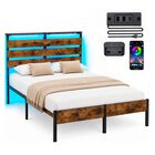 Base Cama Matrimonial Reforzada 750kg Cabecera Luz Led Usb C Marr&oacute;n Matrimonial Houzer