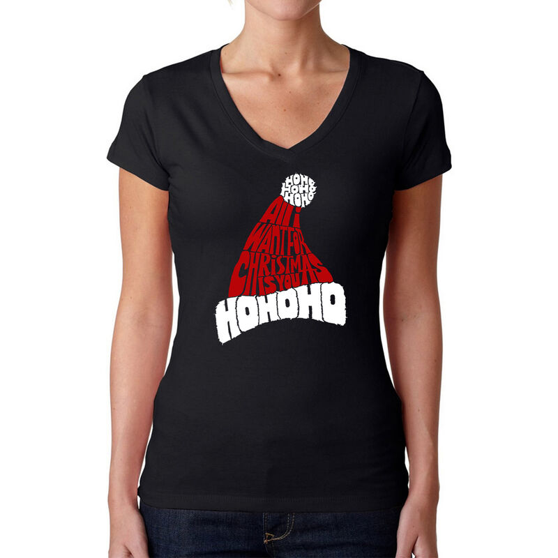 Camiseta De Cuello En V Word Art Para Mujer - A... image number null