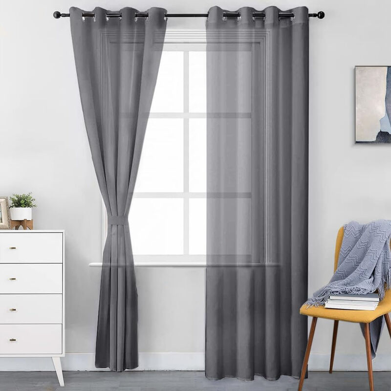 Cortinas Transl&uacute;cidas 2 Paneles 140x220 cm Colo... image number null