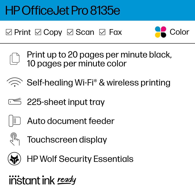 Impresora Hp Officejet Pro 8135e Inal&aacute;mbrica To... image number null