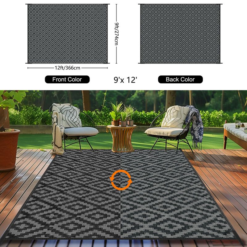 Alfombra Kalafun 274x366 Cm Negra Y Gris Para E... image number null