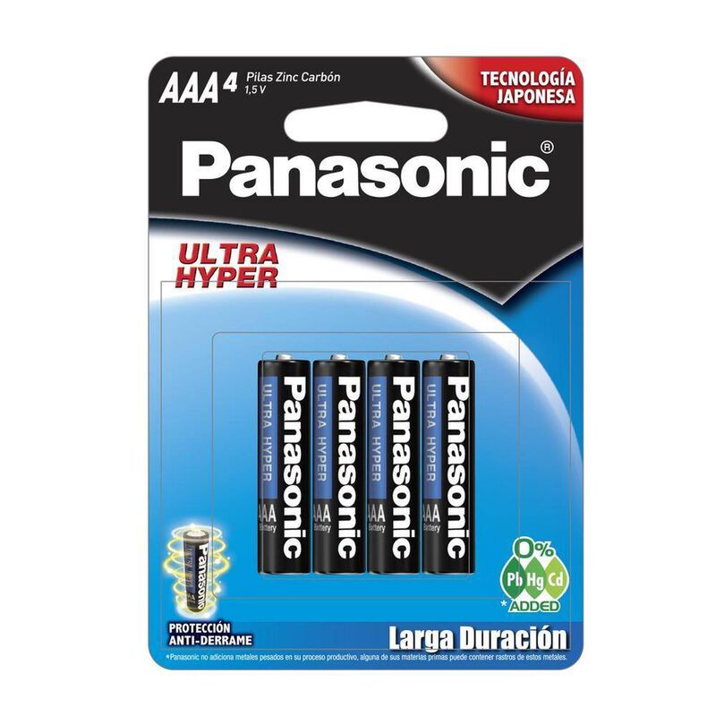 Pila Panasonic Carb&oacute;n Zinc Azul AAA C/4 1.5v Um... image number null