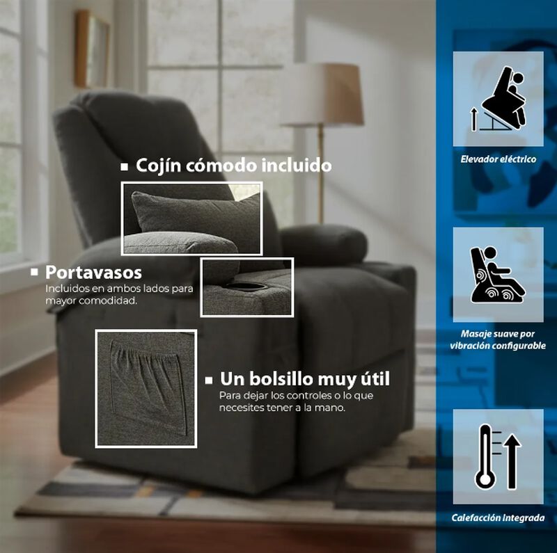 Sill&oacute;n Reclinable con calentador y masajeador image number null