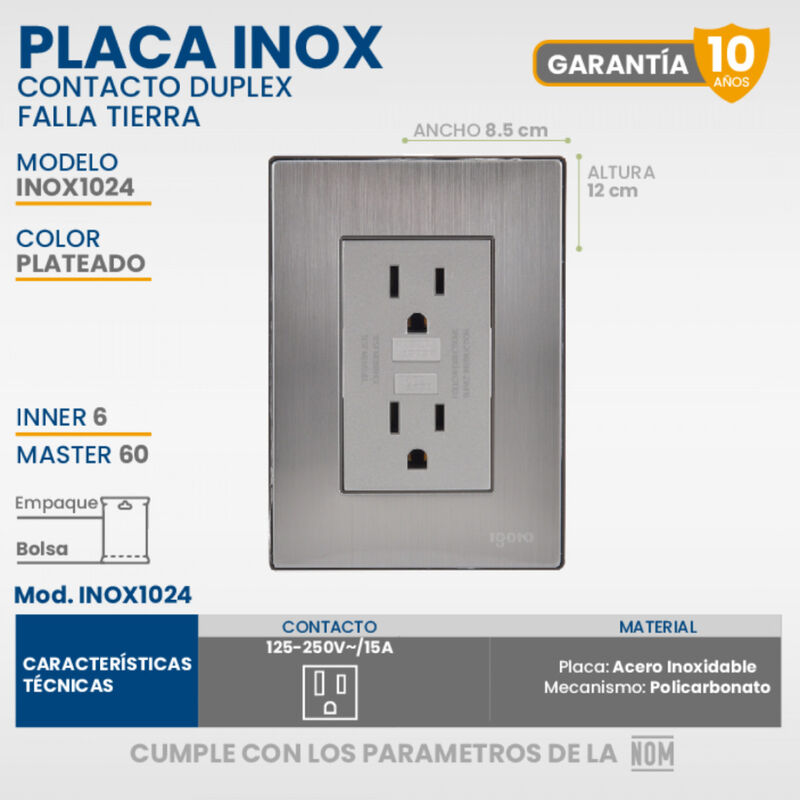 Paquete 5 piezas Placa Falla Tierra Armada Inox... image number null